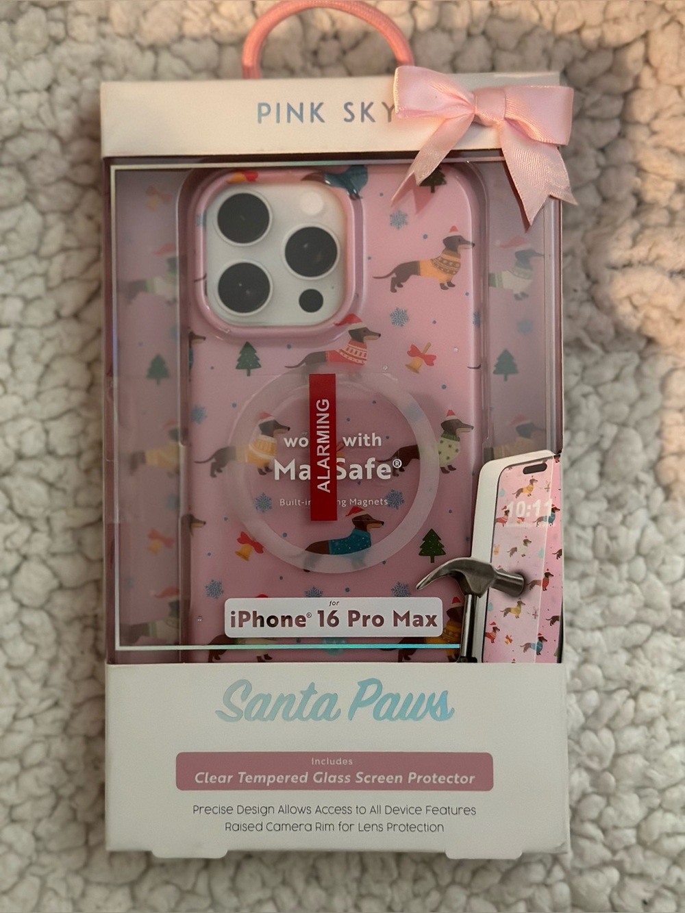 Dachshund Pink Santa Paws iPhone 16 Pro Max Case with MagSafe
